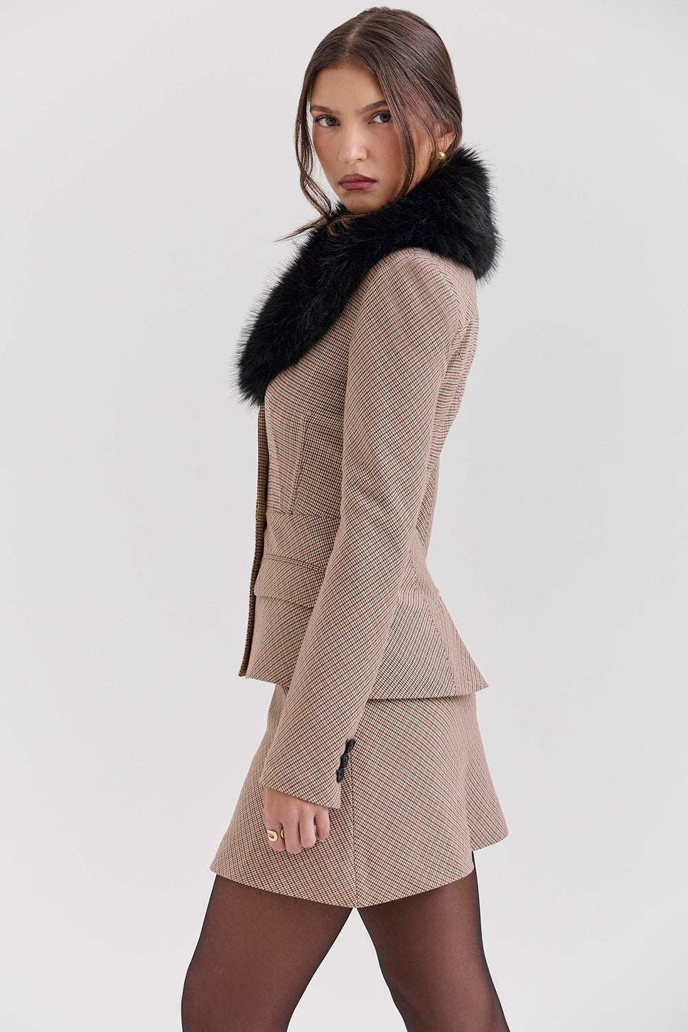 Puppytooth check hourglass jacket