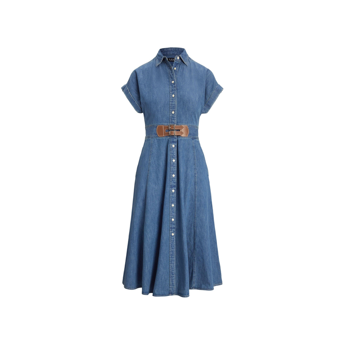 Buckle-Trim Denim Shirt Dress