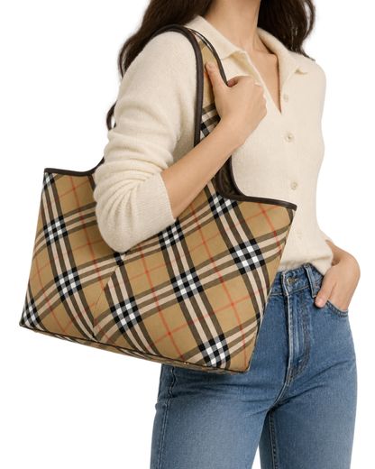Burberry Beige Vintage Check Medium Tote Bag
