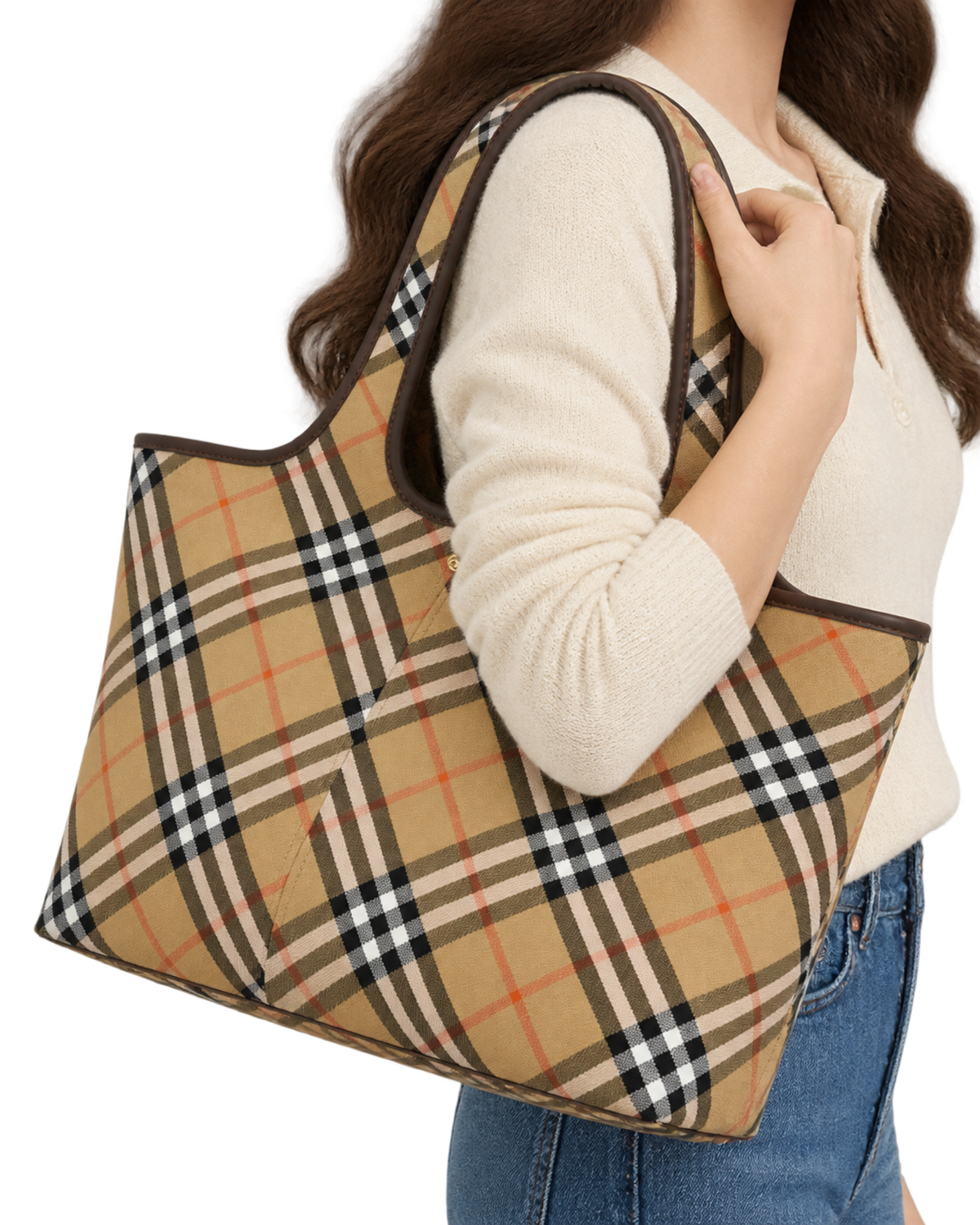 Burberry Beige Vintage Check Medium Tote Bag