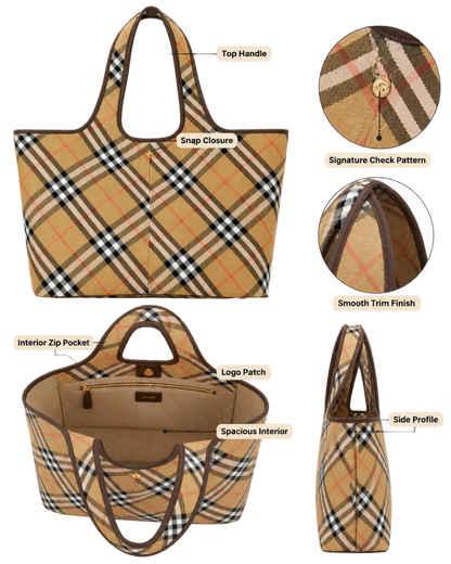 Burberry Beige Vintage Check Medium Tote Bag