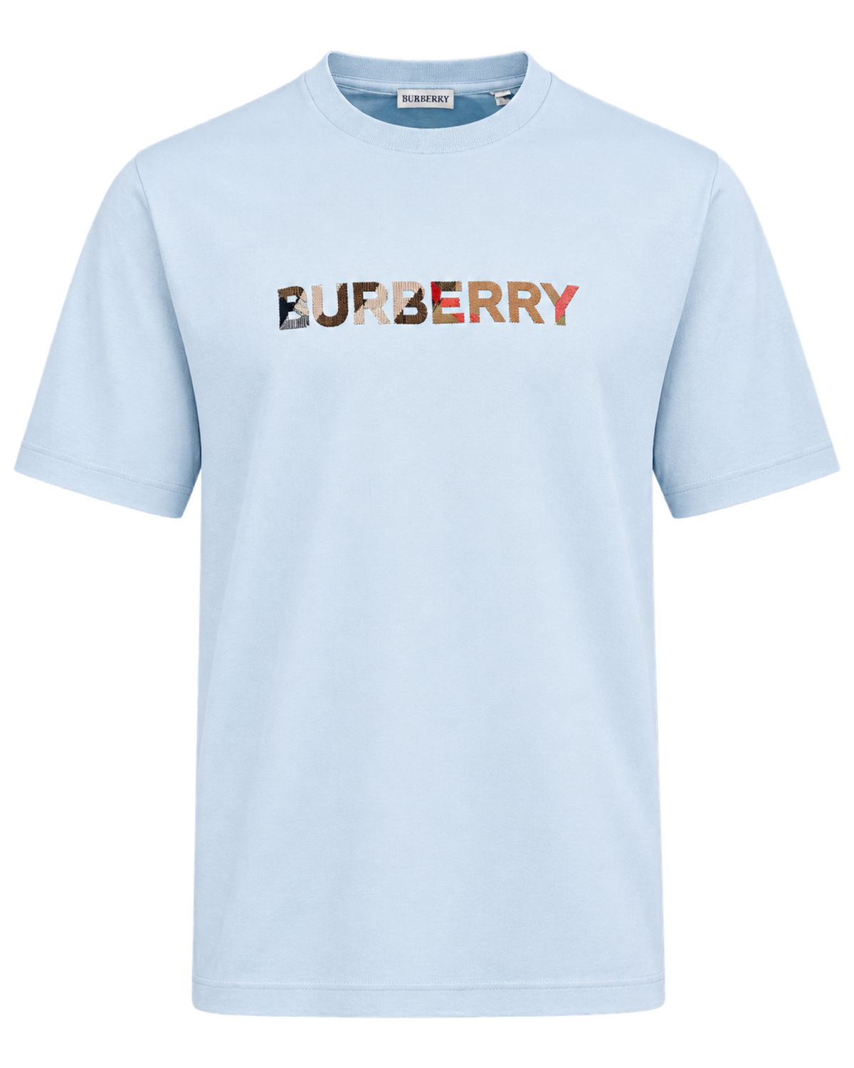 Burberry Check Logo Embroidered T-Shirt Blue