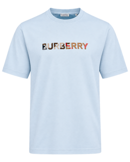 Burberry Check Logo Embroidered T-Shirt Blue