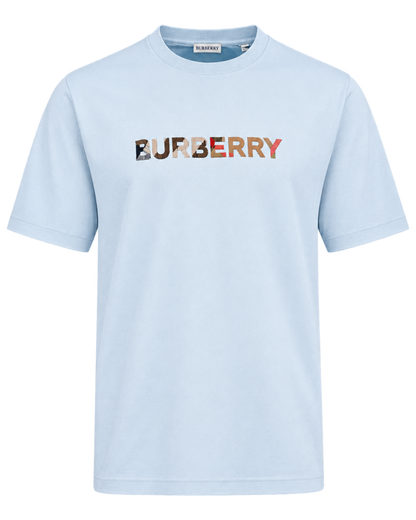 Burberry Check Logo Embroidered T-Shirt Blue
