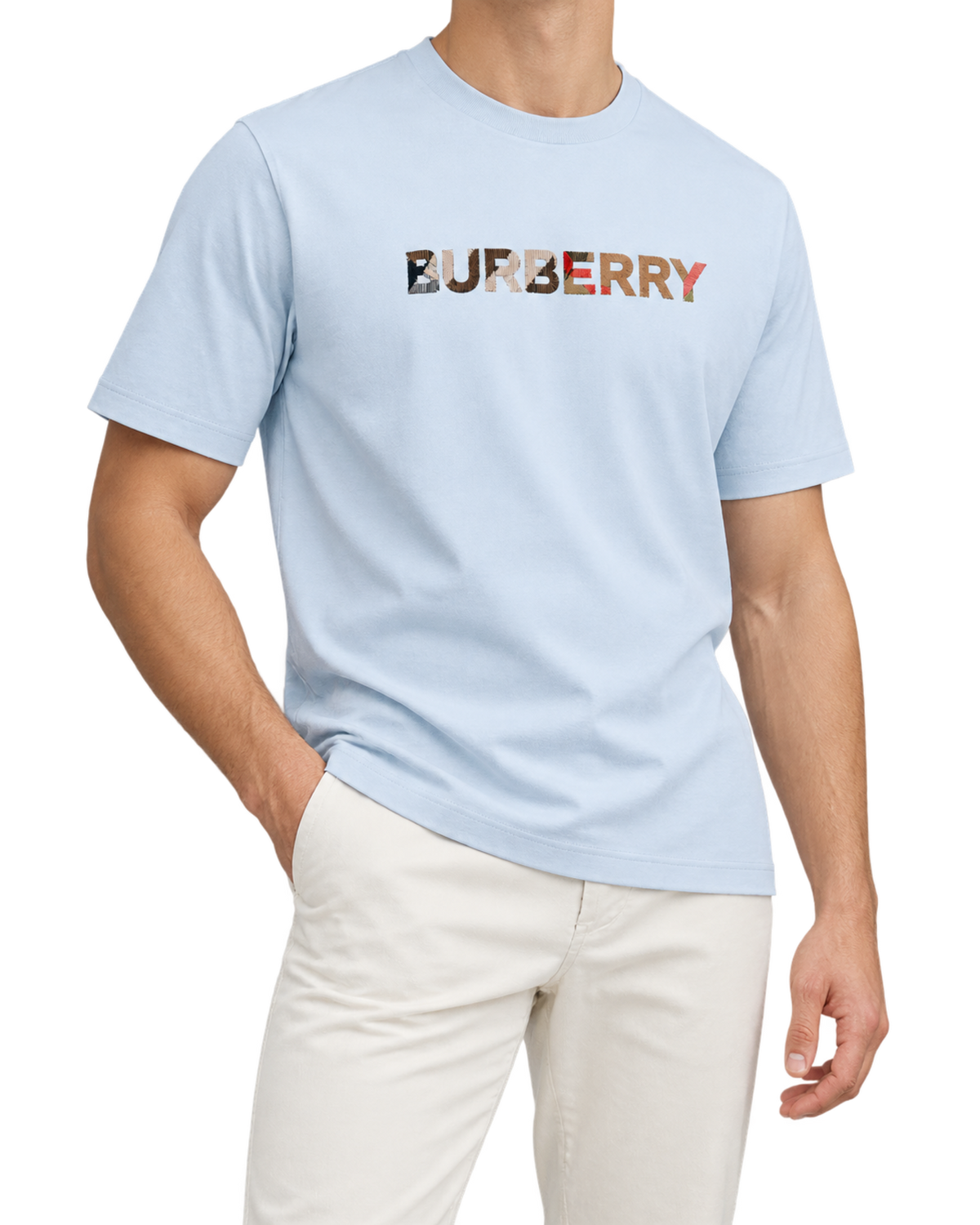 Burberry Check Logo Embroidered T-Shirt Blue