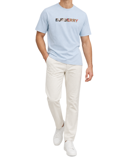 Burberry Check Logo Embroidered T-Shirt Blue