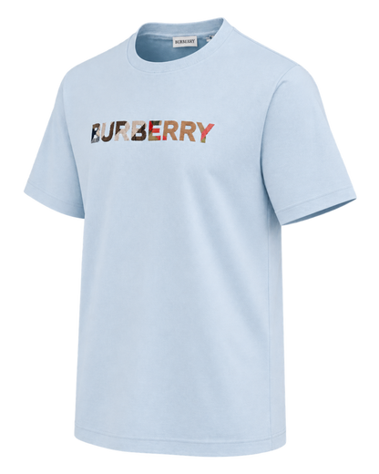 Burberry Check Logo Embroidered T-Shirt Blue