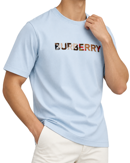 Burberry Check Logo Embroidered T-Shirt Blue