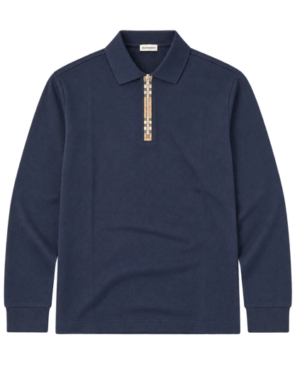 Burberry Dark Blue Long-Sleeve Half-Zip Polo Sweater