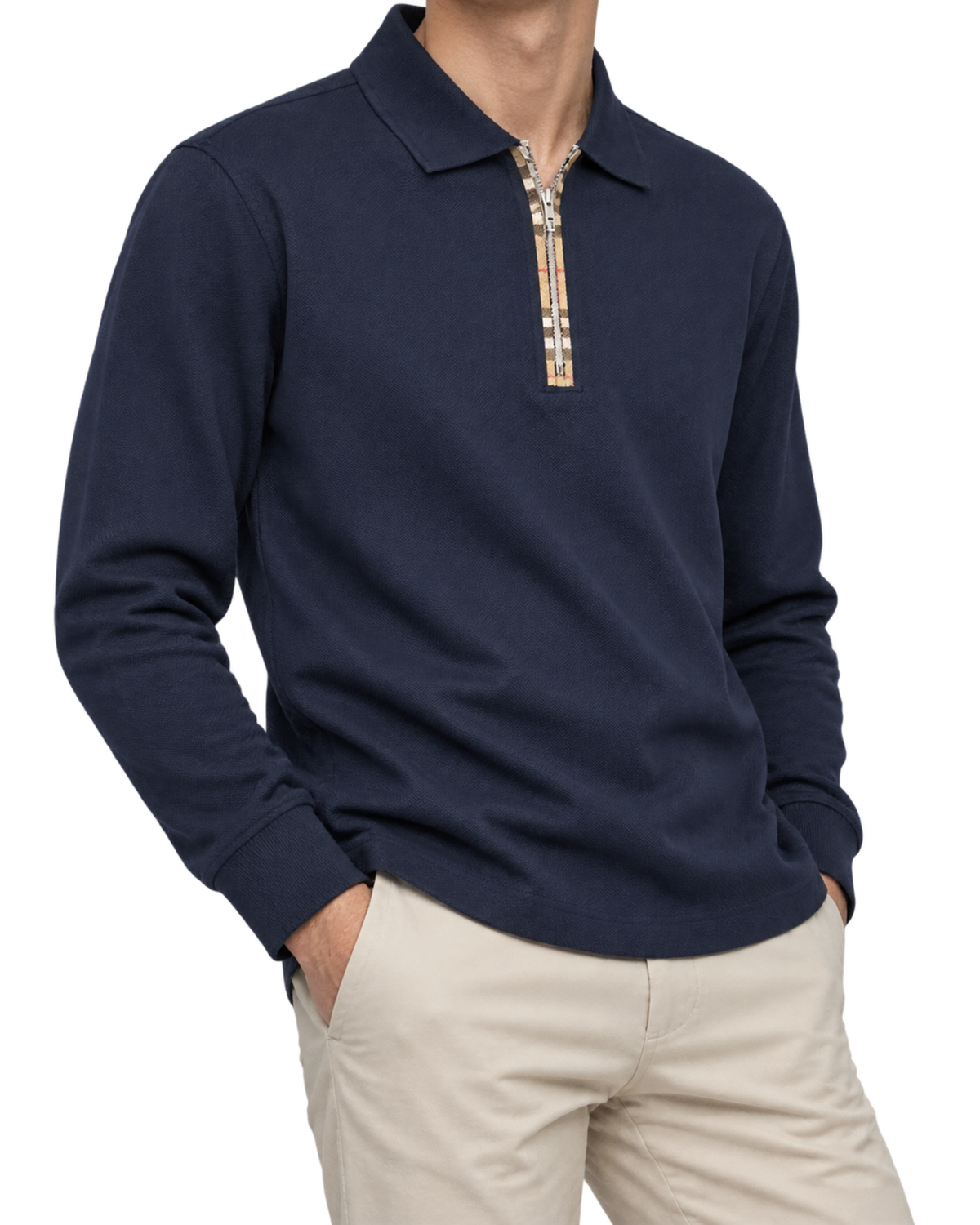 Burberry Dark Blue Long-Sleeve Half-Zip Polo Sweater