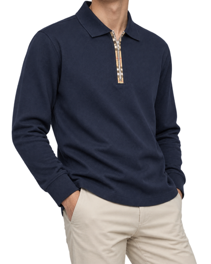 Burberry Dark Blue Long-Sleeve Half-Zip Polo Sweater