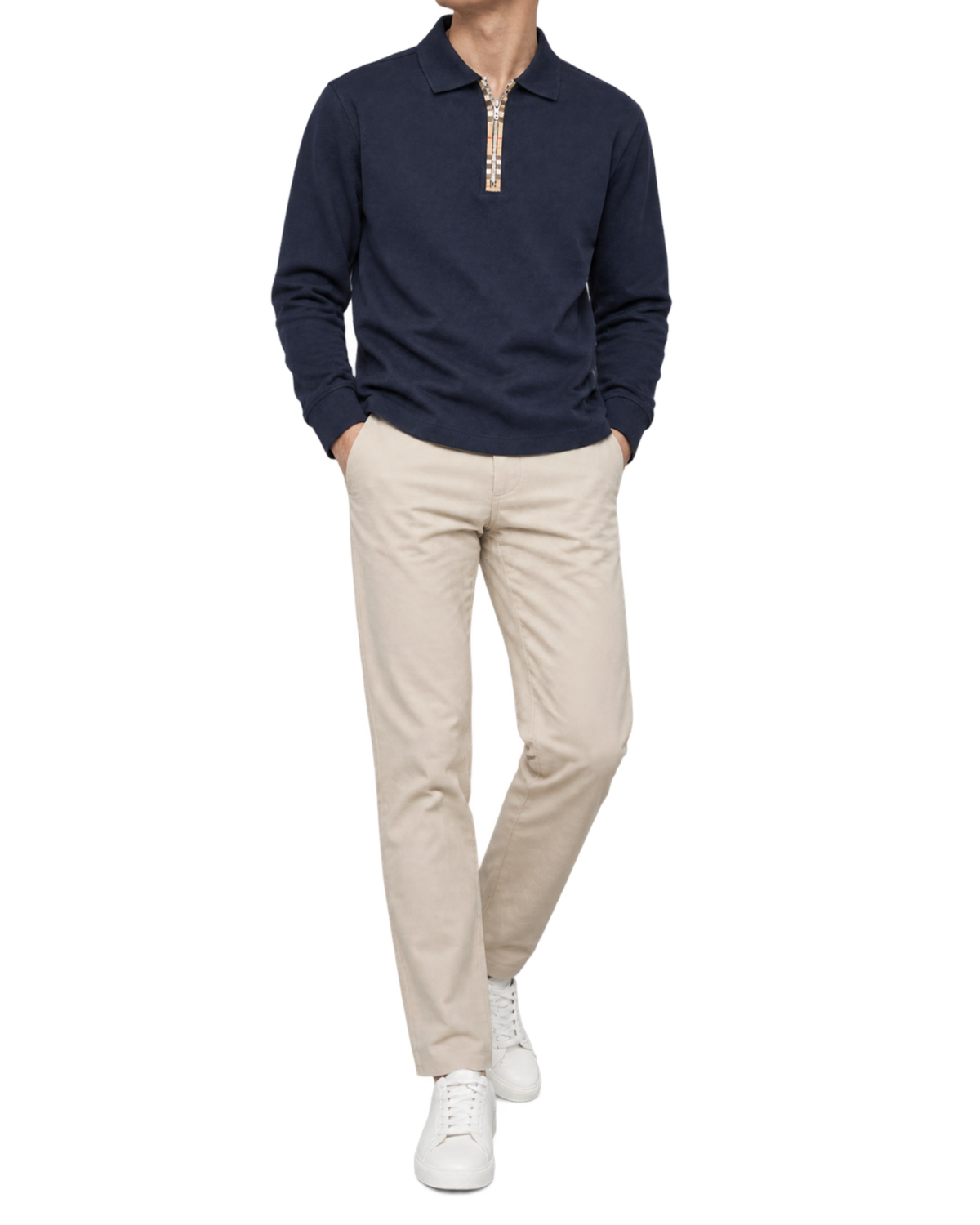 Burberry Dark Blue Long-Sleeve Half-Zip Polo Sweater