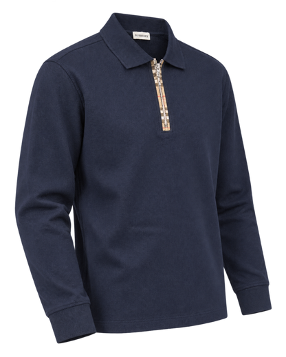 Burberry Dark Blue Long-Sleeve Half-Zip Polo Sweater