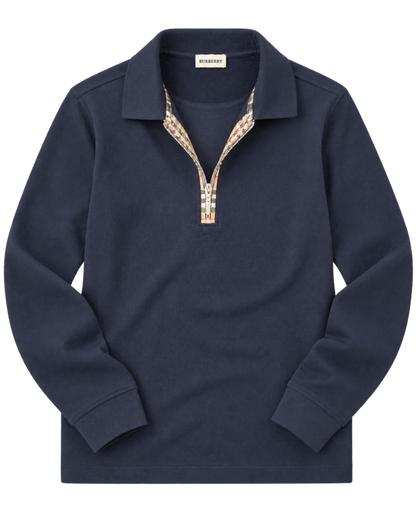 Burberry Dark Blue Long-Sleeve Half-Zip Polo Sweater
