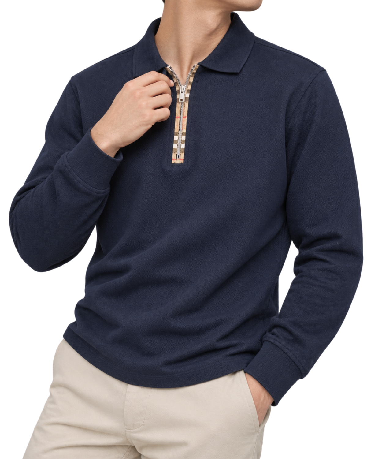 Burberry Dark Blue Long-Sleeve Half-Zip Polo Sweater