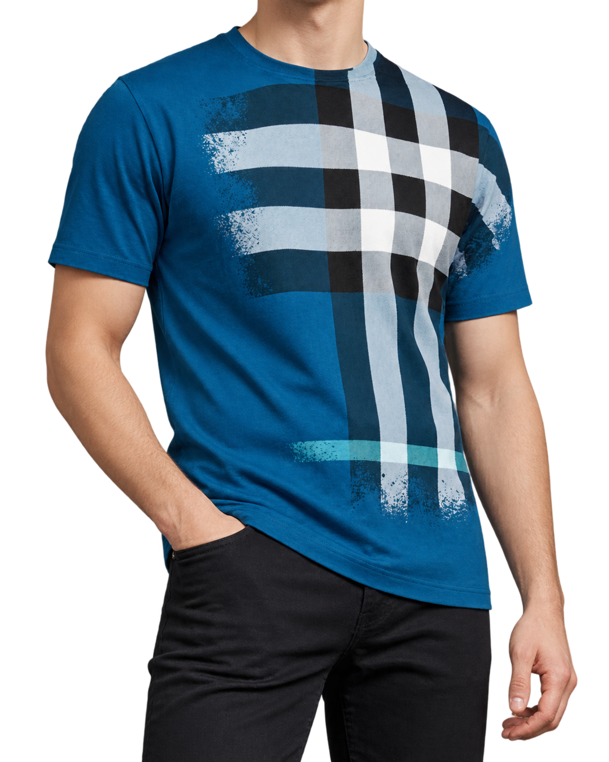 Burberry Ellison Check Print T-Shirt in Pacific Blue