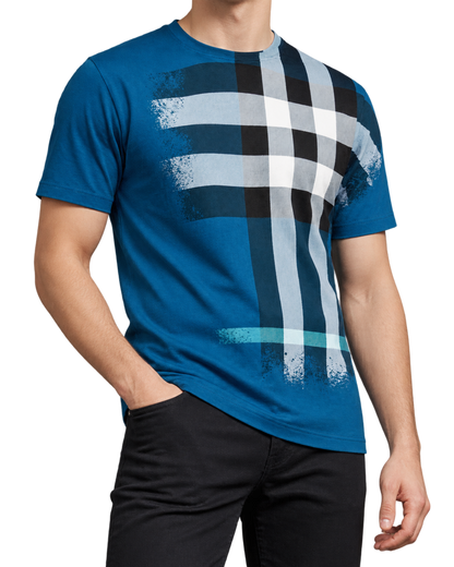 Burberry Ellison Check Print T-Shirt in Pacific Blue