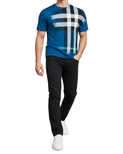 Burberry Ellison Check Print T-Shirt in Pacific Blue