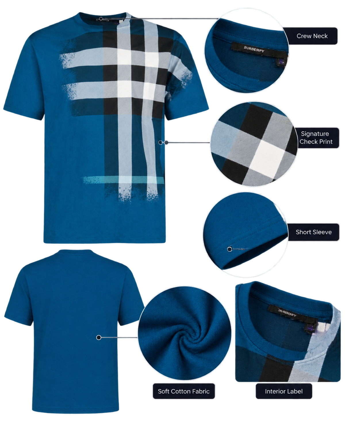 Burberry Ellison Check Print T-Shirt in Pacific Blue