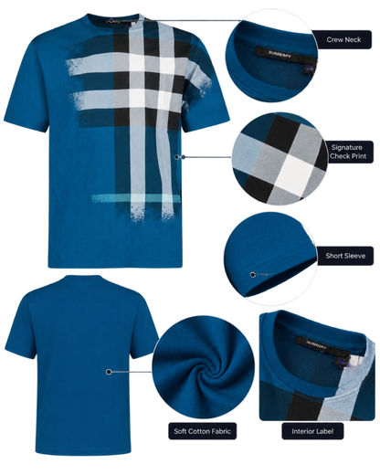 Burberry Ellison Check Print T-Shirt in Pacific Blue