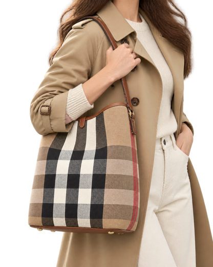 Burberry Giant Check Canvas Calfskin Ashby Bucket Bag