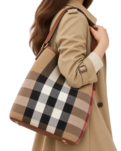 Burberry Giant Check Canvas Calfskin Ashby Bucket Bag