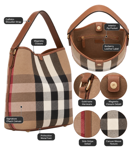 Burberry Giant Check Canvas Calfskin Ashby Bucket Bag