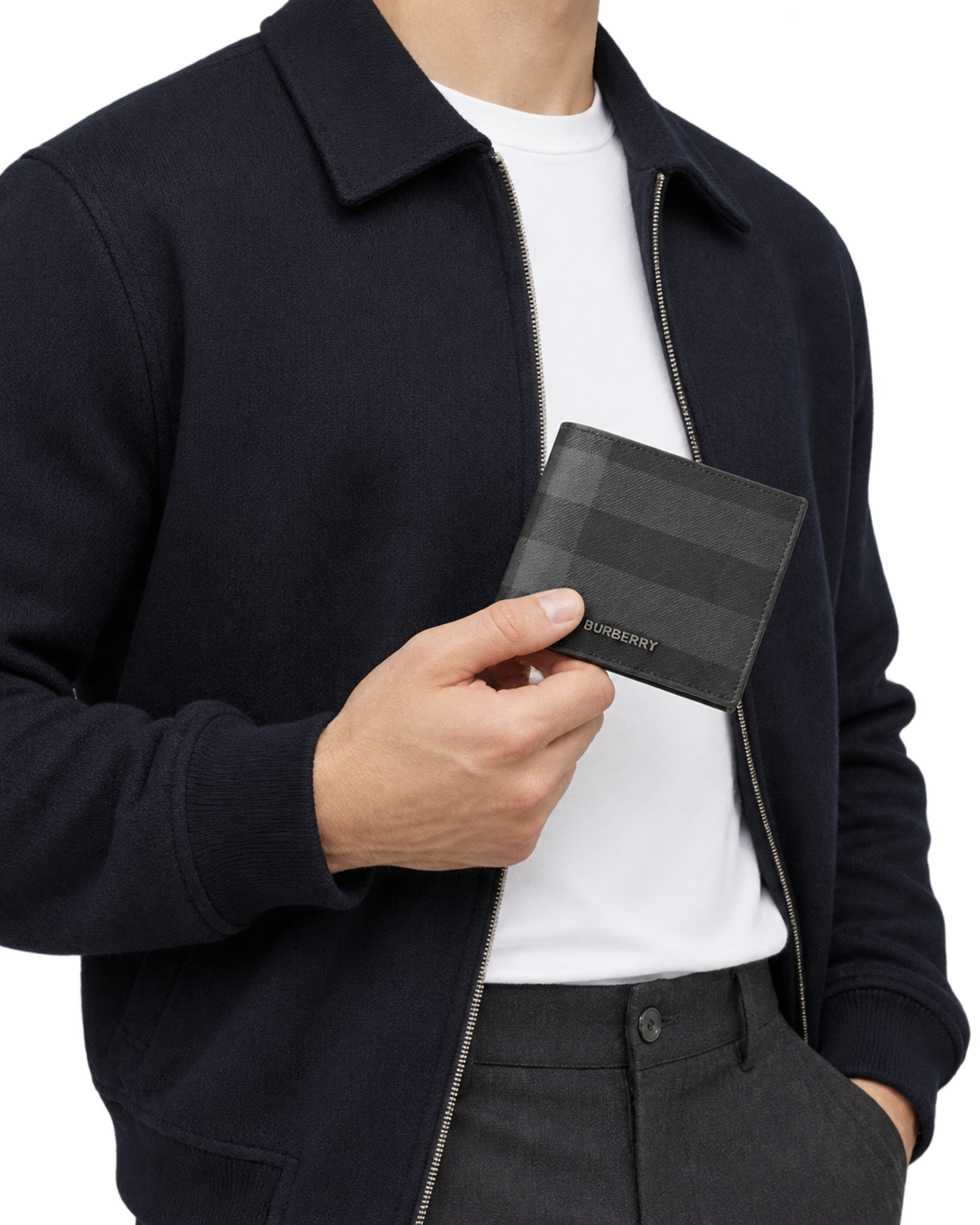 Burberry Grey Motif Checked Wallet