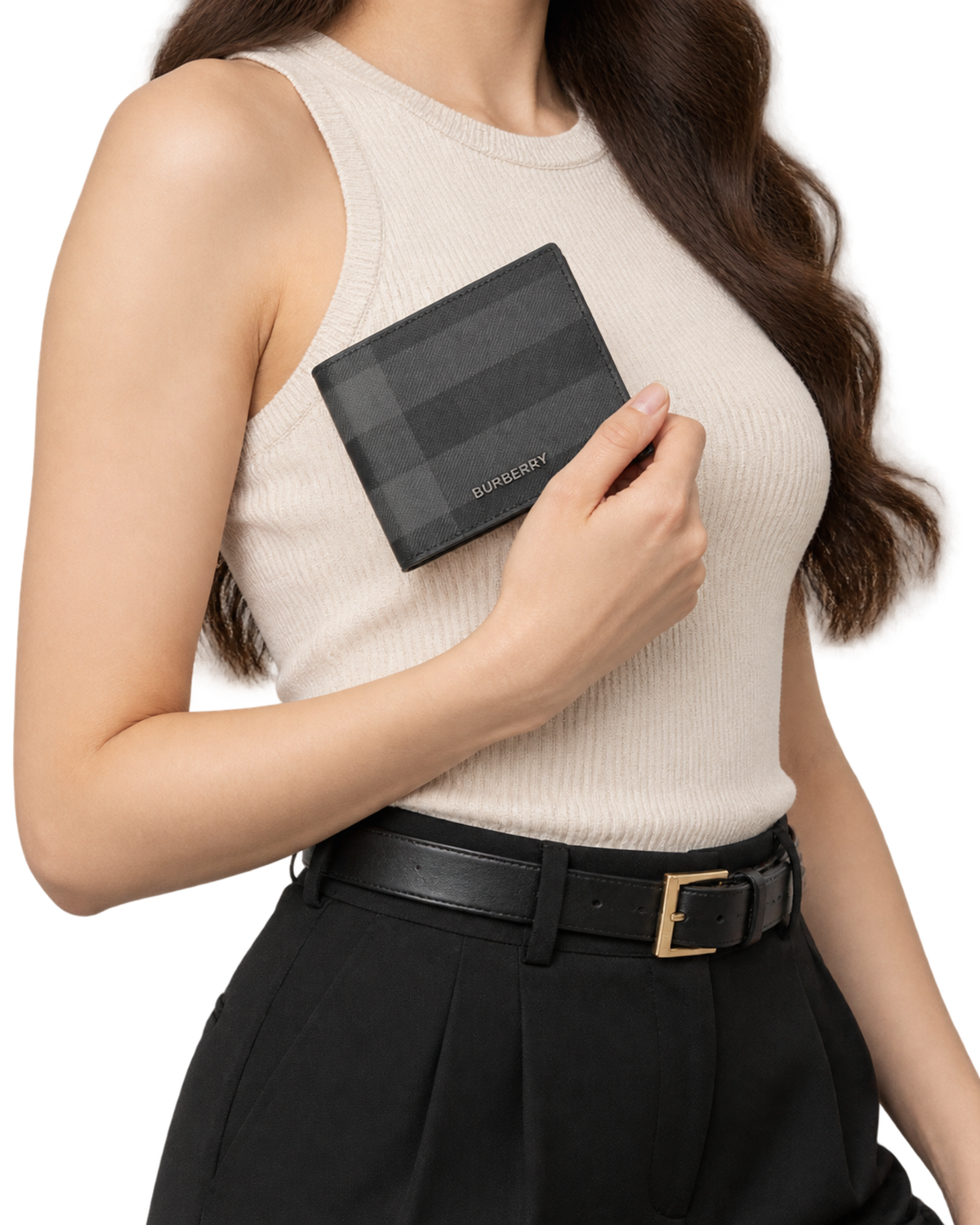 Burberry Grey Motif Checked Wallet