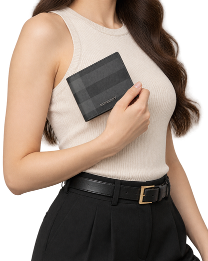 Burberry Grey Motif Checked Wallet