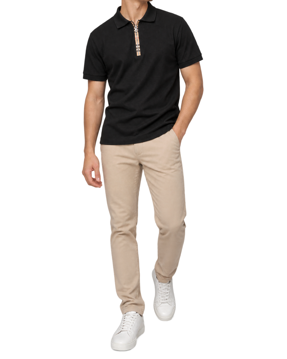 Burberry 'Hartford' Zip Check Polo Shirt
