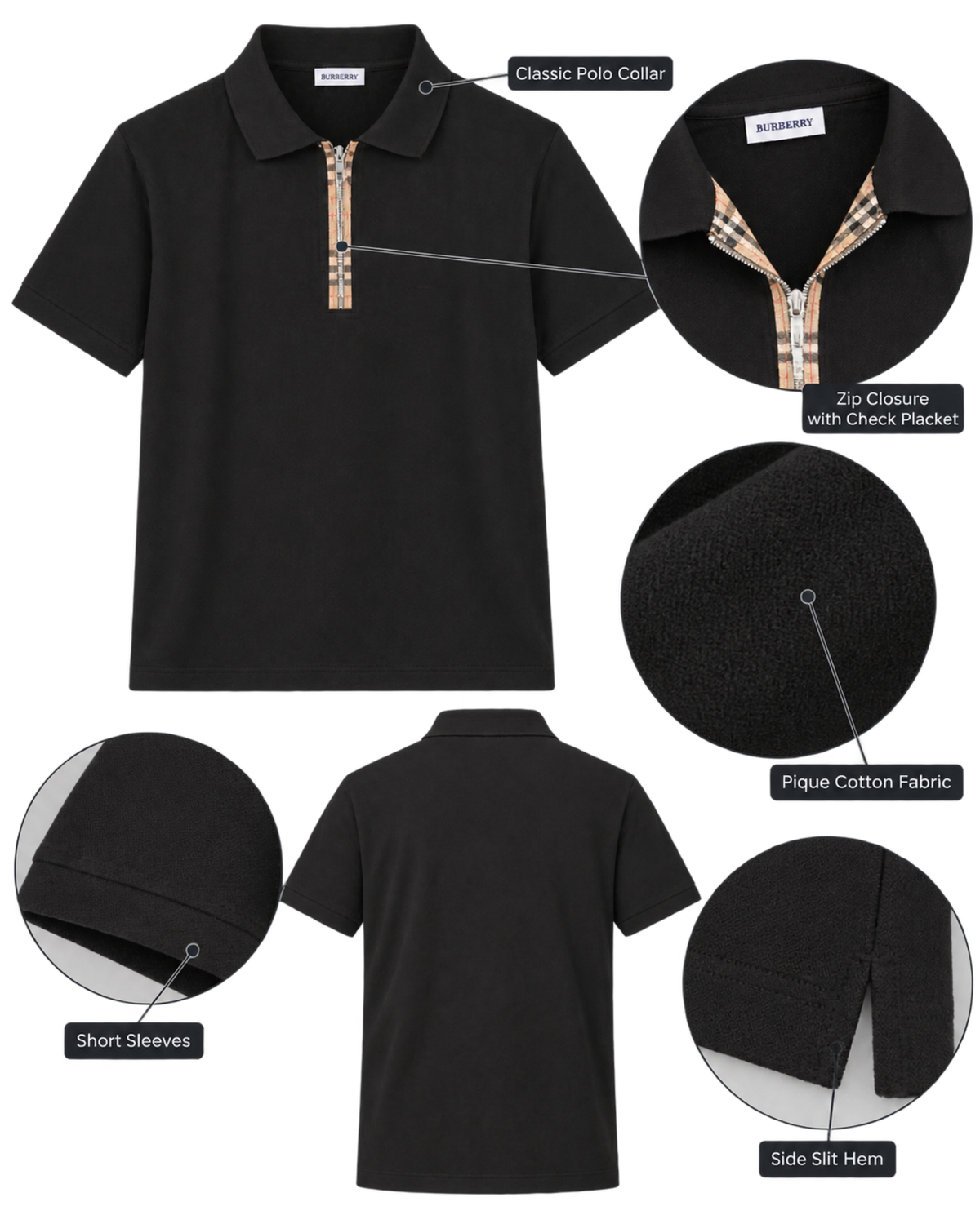 Burberry 'Hartford' Zip Check Polo Shirt