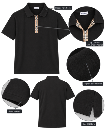 Burberry 'Hartford' Zip Check Polo Shirt