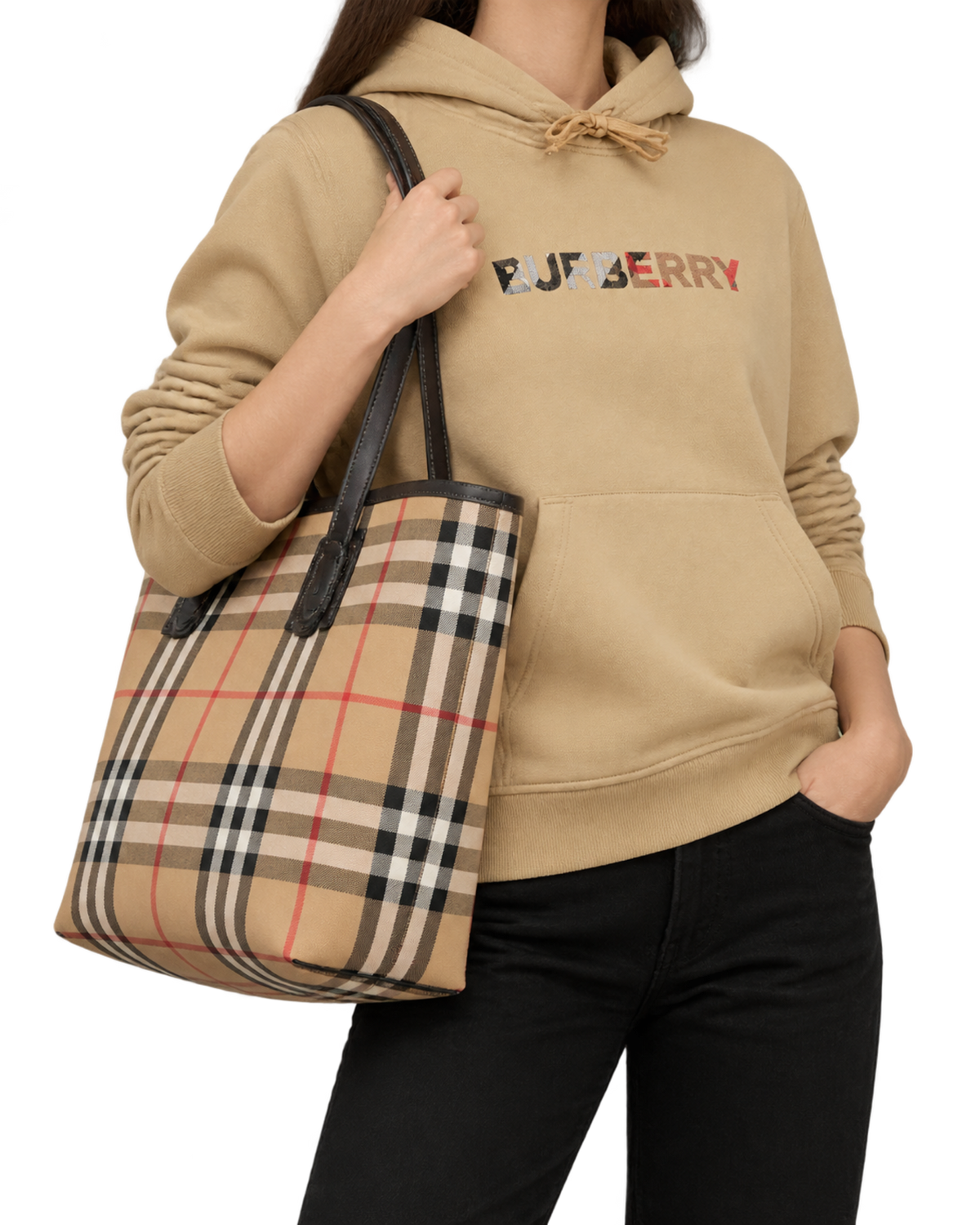 Burberry Logo Embroidered Hoodie Beige
