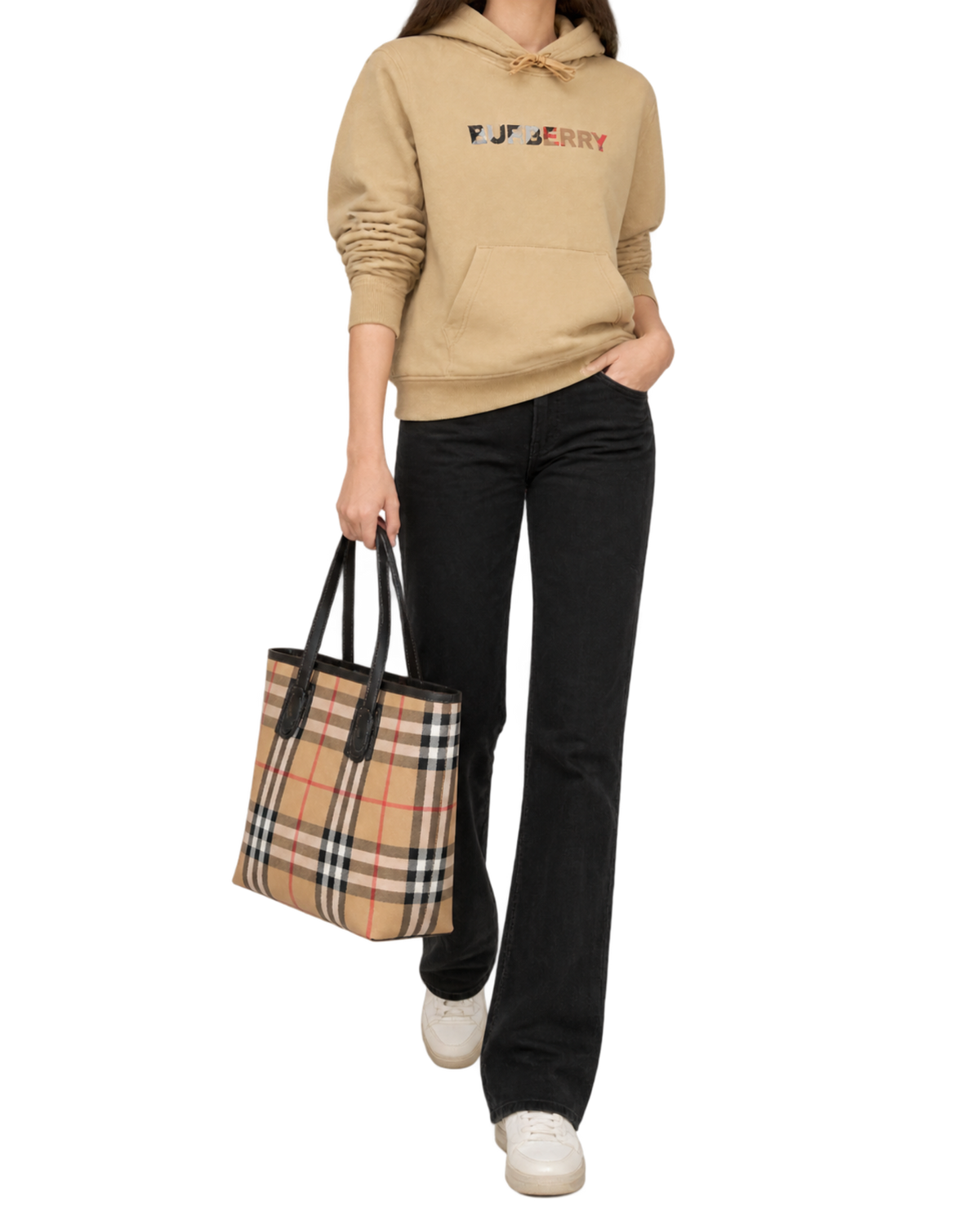 Burberry Logo Embroidered Hoodie Beige