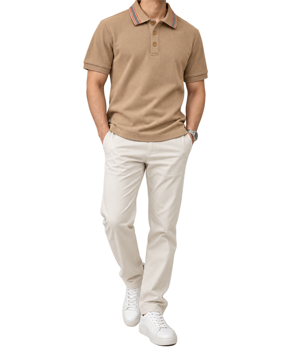 Burberry Pierson Cotton Polo Shirt In Soft Fawn
