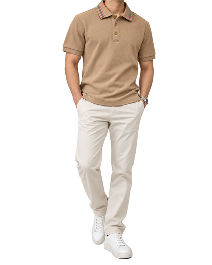 Burberry Pierson Cotton Polo Shirt In Soft Fawn