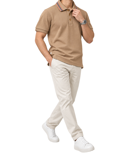 Burberry Pierson Cotton Polo Shirt In Soft Fawn
