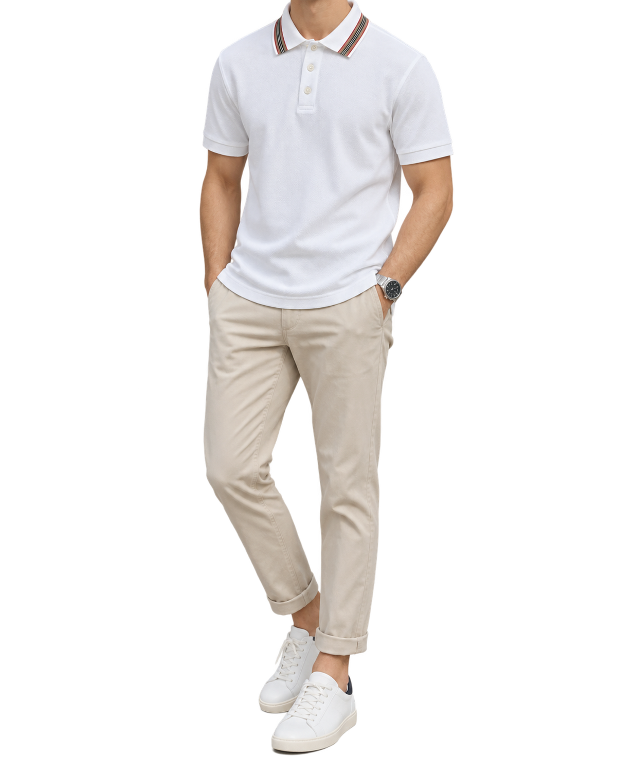 Burberry Short-Sleeve Textured Polo Shirt With Multicolored Collar