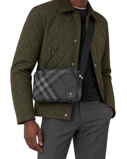Burberry Slim Grid Crossbody Bag in Charcoal Black