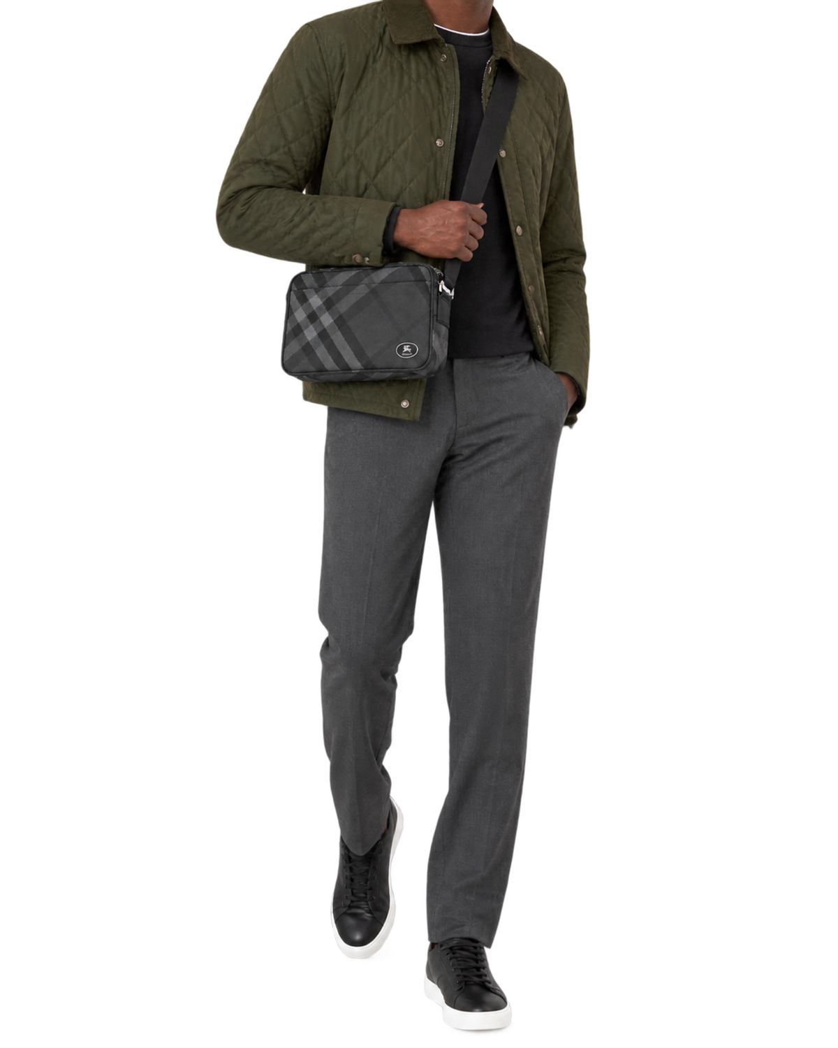 Burberry Slim Grid Crossbody Bag in Charcoal Black
