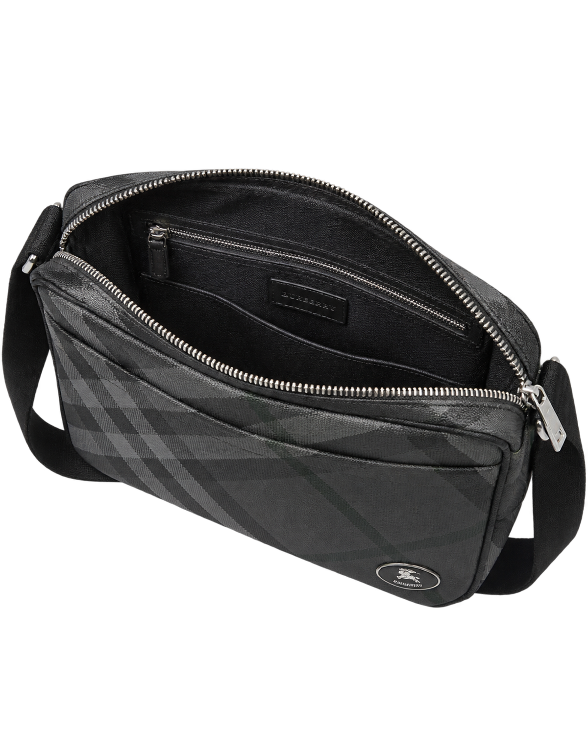 Burberry Slim Grid Crossbody Bag in Charcoal Black