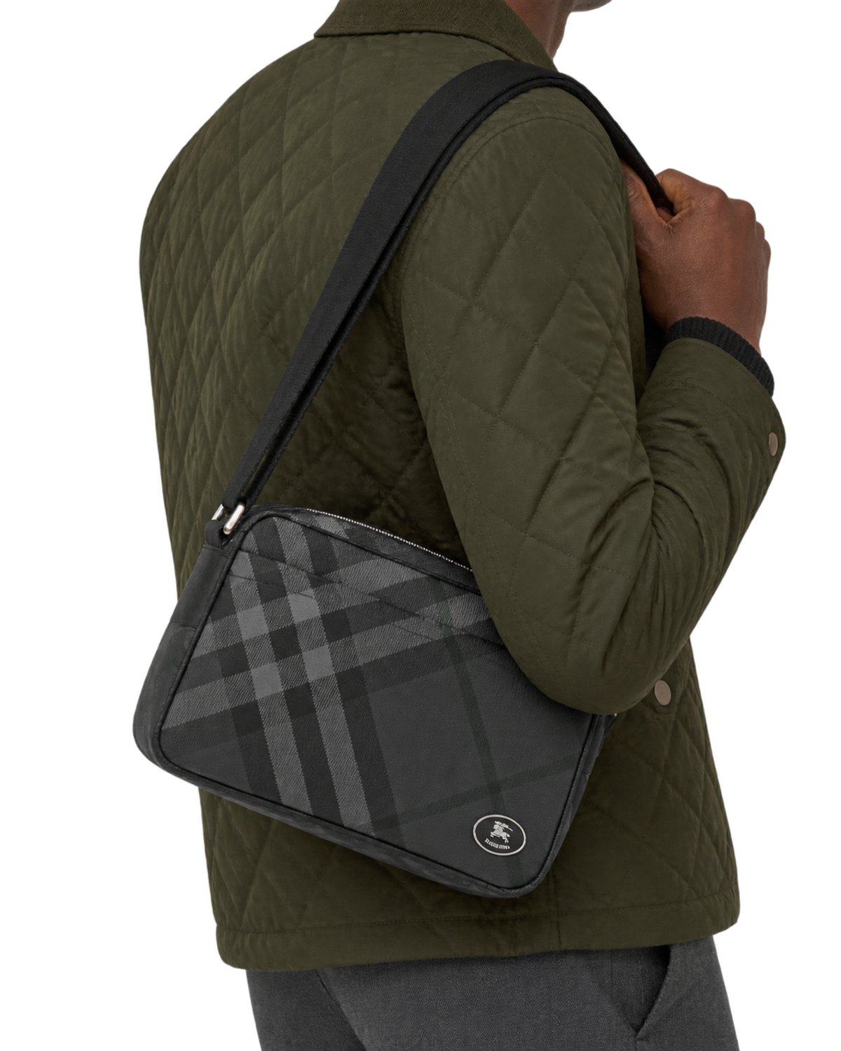 Burberry Slim Grid Crossbody Bag in Charcoal Black