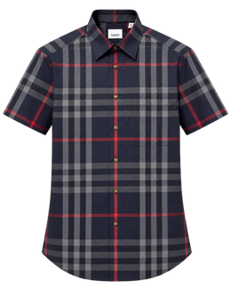 Burberry Slm Fit Navy Check Cotton Shirt