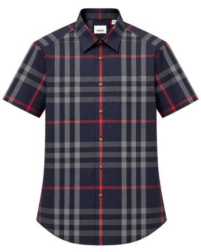Burberry Slm Fit Navy Check Cotton Shirt