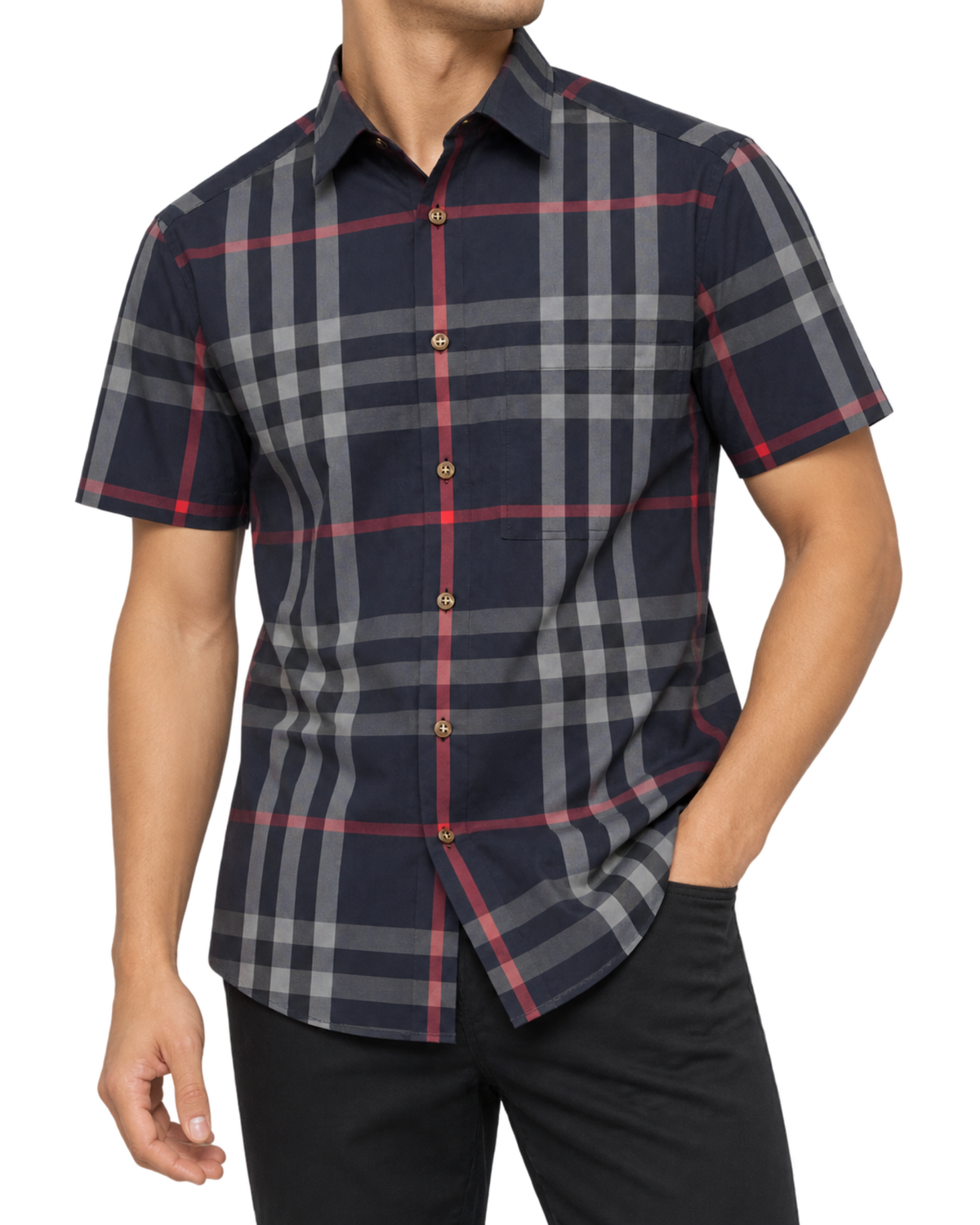 Burberry Slm Fit Navy Check Cotton Shirt