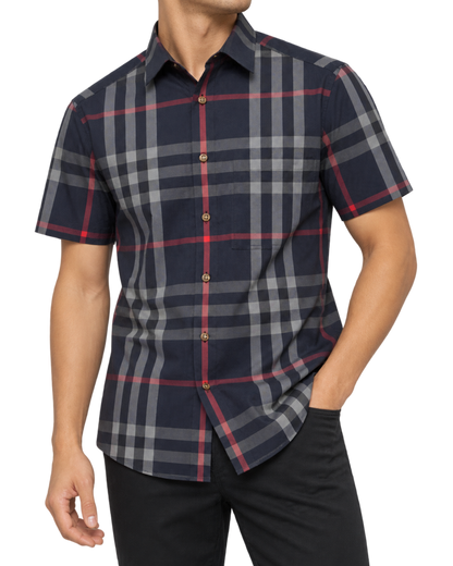 Burberry Slm Fit Navy Check Cotton Shirt