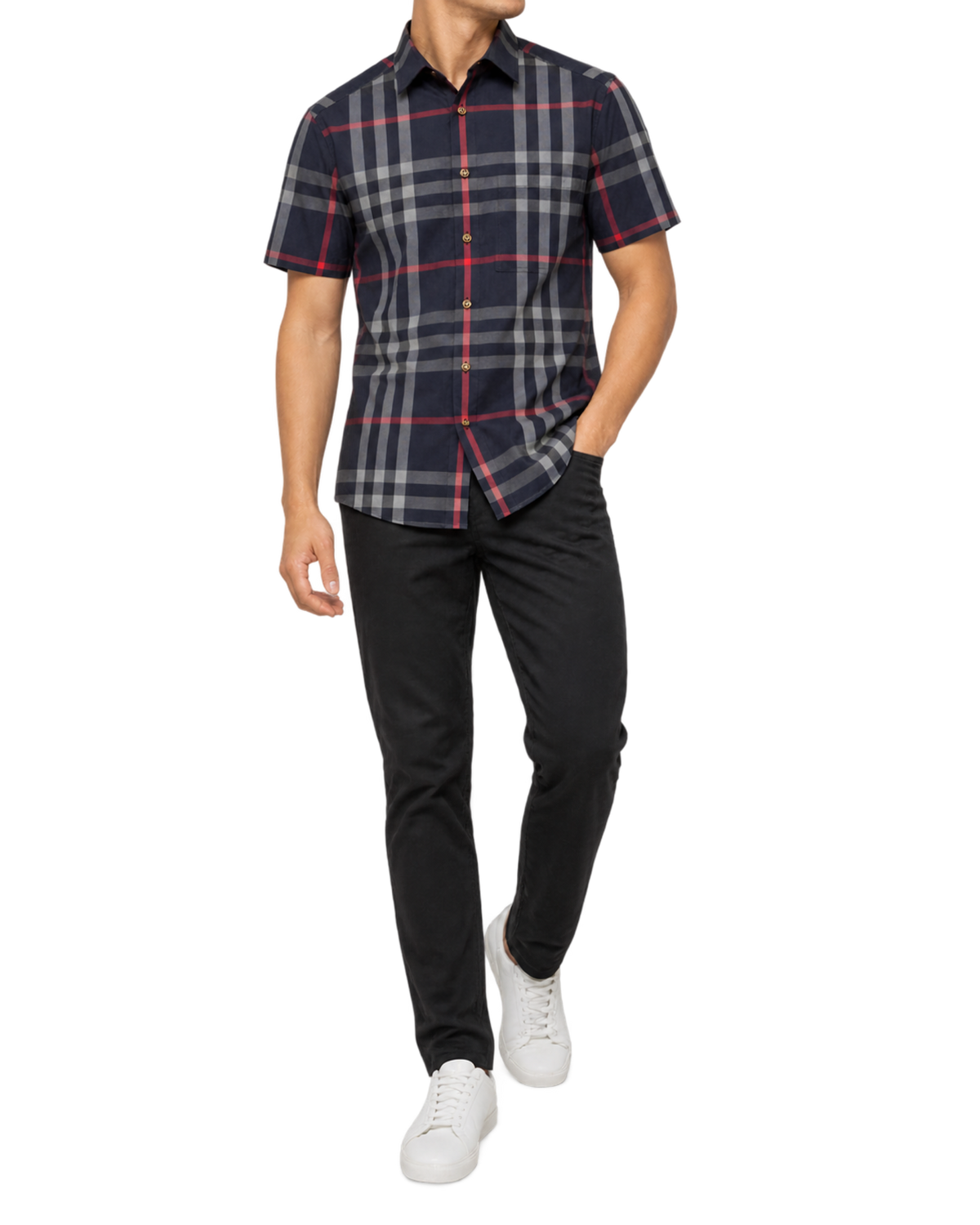 Burberry Slm Fit Navy Check Cotton Shirt