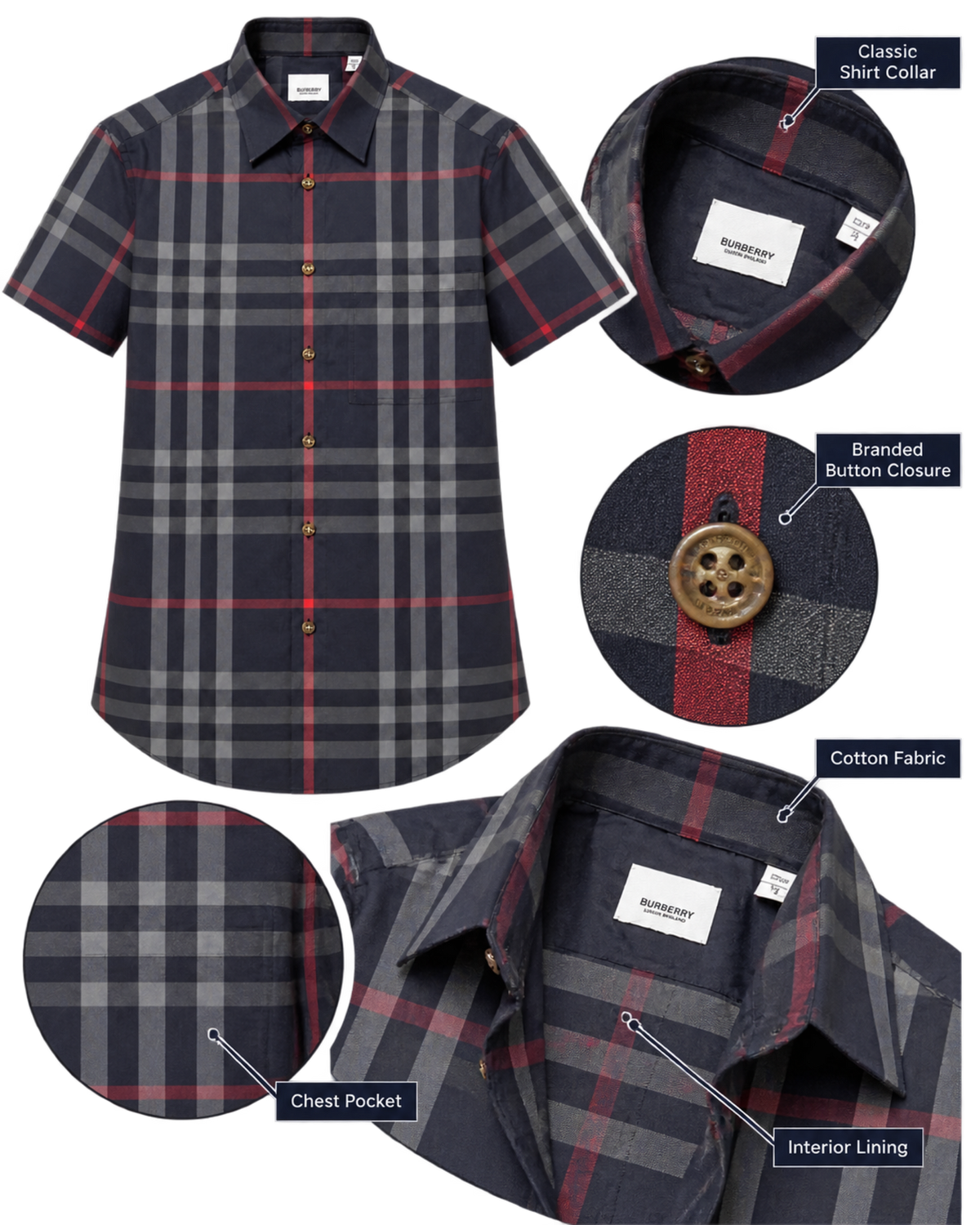 Burberry Slm Fit Navy Check Cotton Shirt