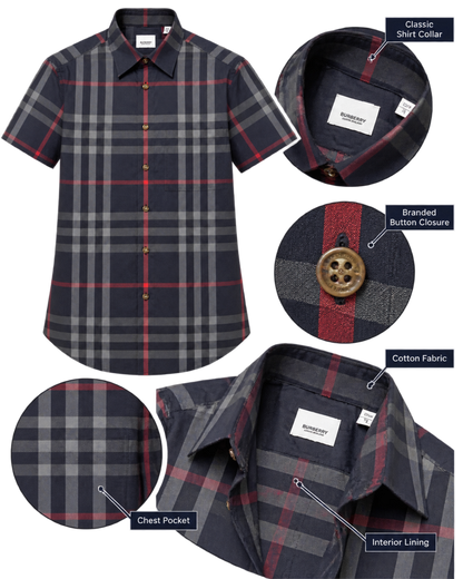 Burberry Slm Fit Navy Check Cotton Shirt